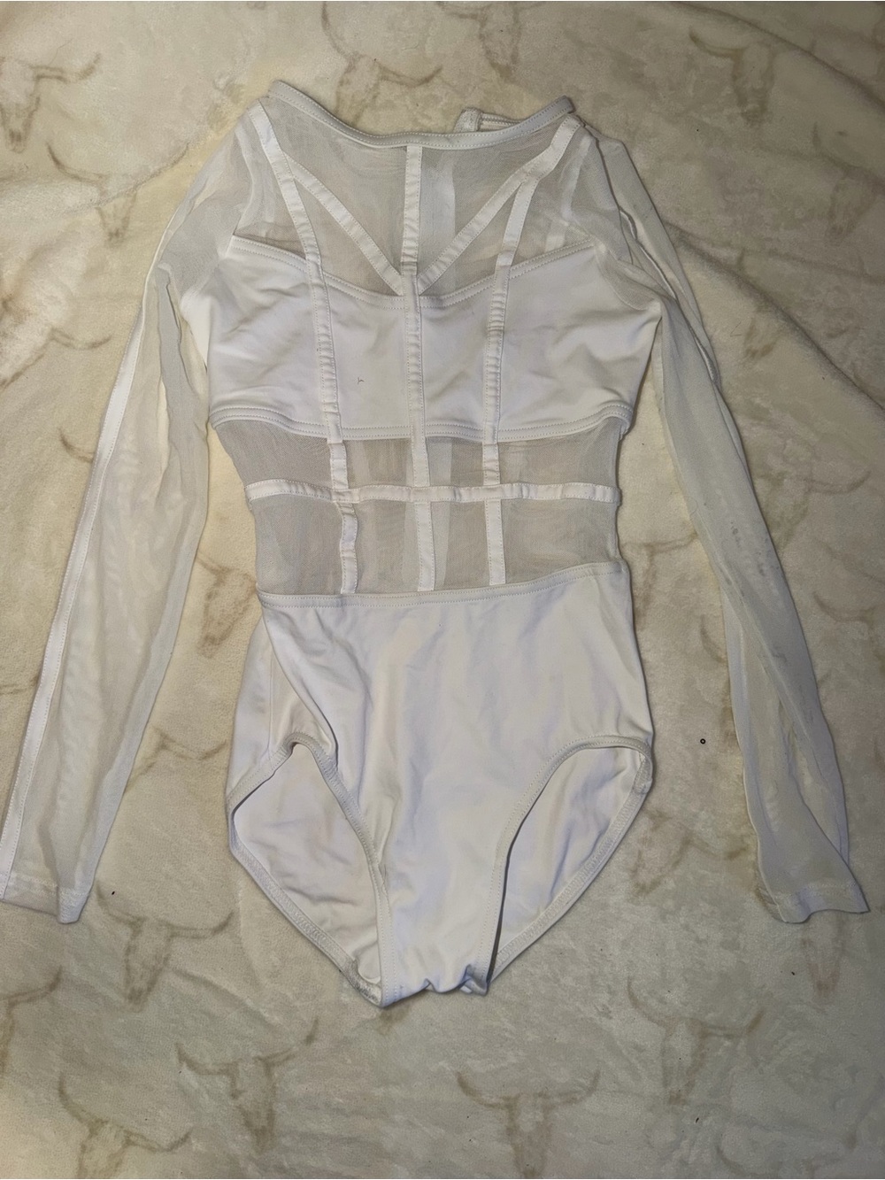 Weissman IC White Mesh Long-Sleeve One-Piece